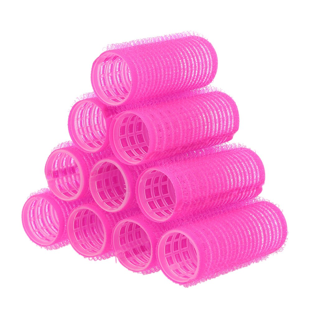 10pcs Large Self Grip Hair Rollers Pro Salon Hairdressing Curlers Multi Size Hair Salon tool: Rose red