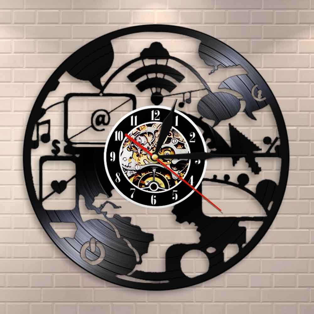 Décoration artistique de bureau, horloge murale Vintage en vinyle, Geek Chic, ordinateur moderne, Geek Nerd