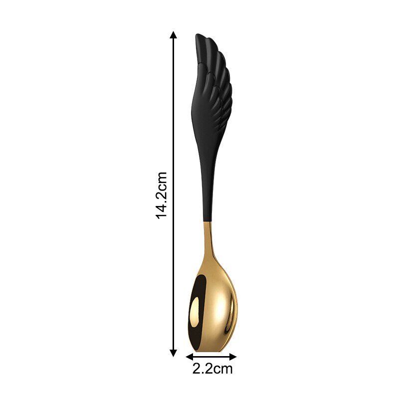 Fruit Vork Angel Wing Leuk Cadeau Voor Ijs Dessert Koffie Lepel Servies Multifunctionele Keuken Gereedschap: black gold spoon