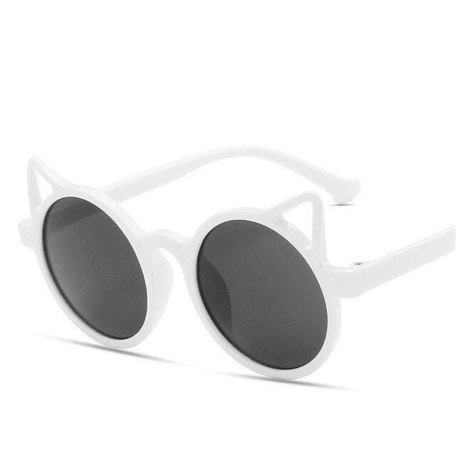 Gafas de sol redondas para niños y niñas, lentes de sol infantiles de color rojo, Oreja de Gato, rosa, morado y blanco, para fiestas al aire libre,: White