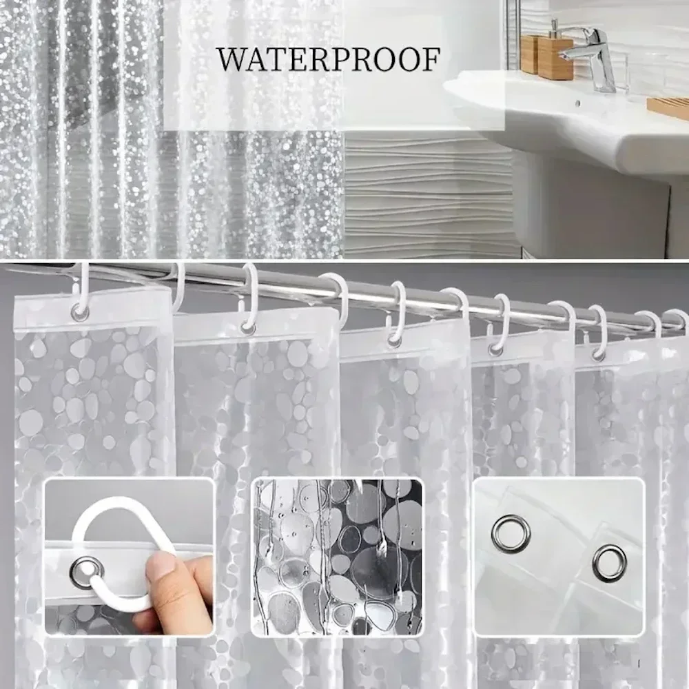 PEVA Clear Cobblestone Shower Curtain with 12 Hooks Water Splash Resistant Mildew Proof Bathtub Partition Bath Supplies