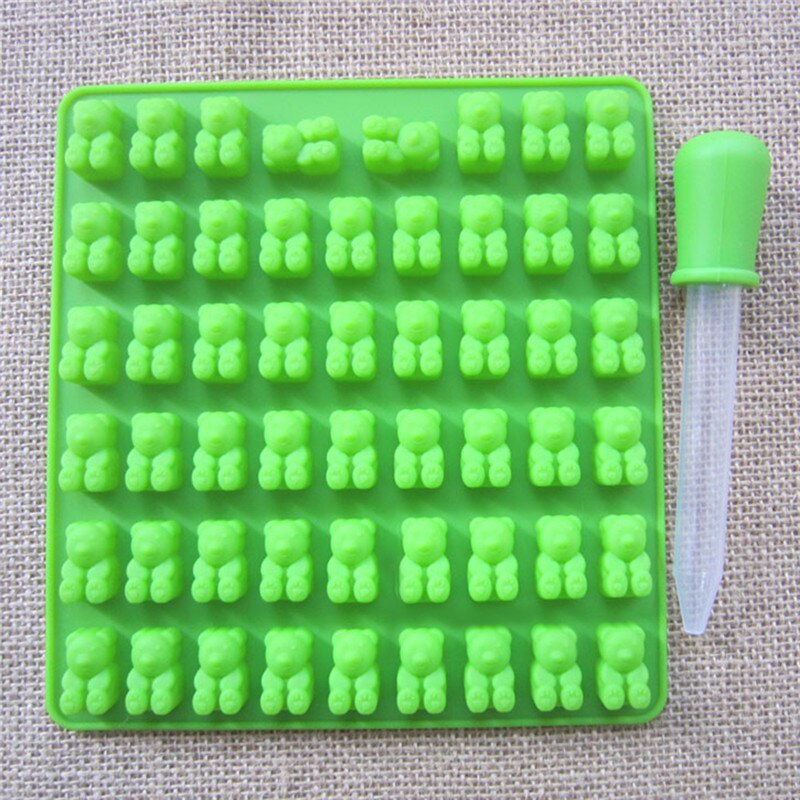 53 Cavity Silicone Gummy Bear Candy Mold Chocolate Mould Gummie Maker with A Dropper Kids Birthday: Green