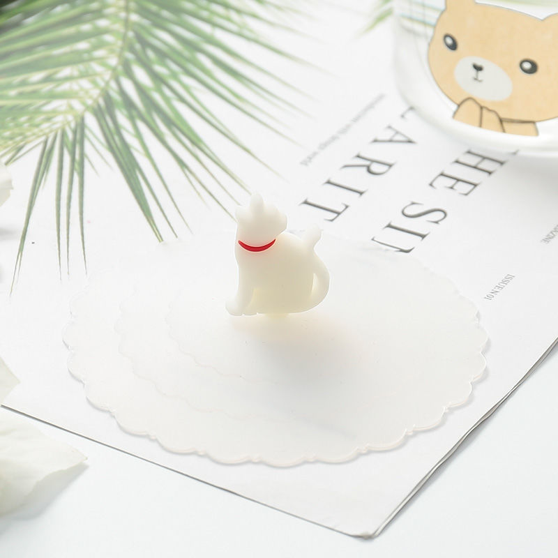 Juego de tazas de café de vidrio con forma de gato negro, taza de té con forma de Animal, estilo japonés Kawaii, para el hogar, 250 ml: White Cat Lid