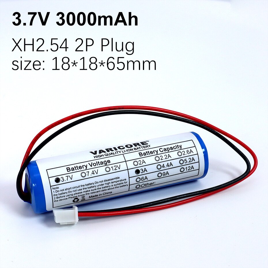 3.7V/4.2V 18650 Li-ion battery 3000mAh 5200mAh 6000mAh 9000mAh 12000mAh with PCB protection XH 2.54 2P Plug: 3.7V 3000mAh