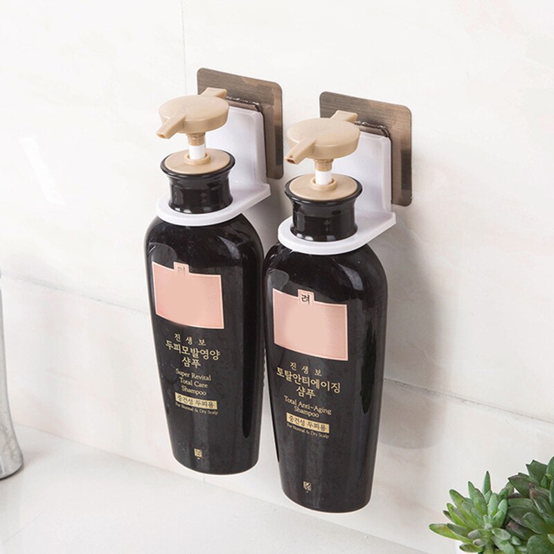 Badeværelse shampoo shower gel bøjle vægmonteret dispenser håndsæbe shampoo arrangør krog punchfri køkken plasthylde