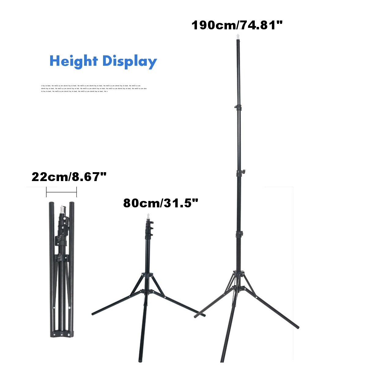 80-190cm Adjustable Photography Tripod Stand Studio Light Flash Stand Mobile Phone Live Umbrella Holder Black