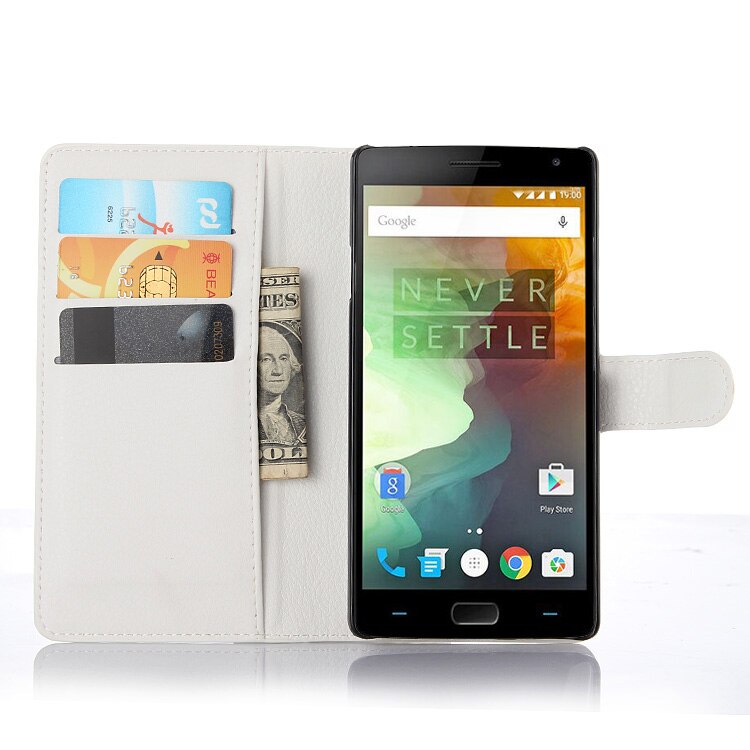 Voor Oneplus Twee 2 Portemonnee Kaart Stent Gevallen Lichee Patroon Flip Leather Case Bescherm Cover Black Case Voor Oneplus2: WHITE