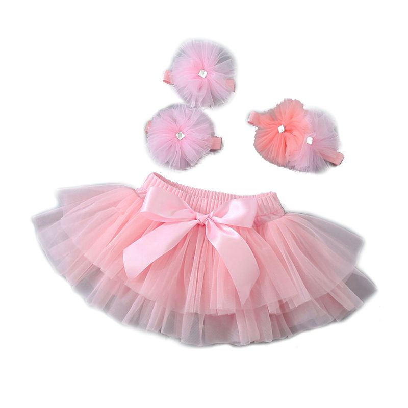 Gasa para bebé niña Tutu falda y juego de diademas de flores accesorios de fotografía recién nacido K1KC