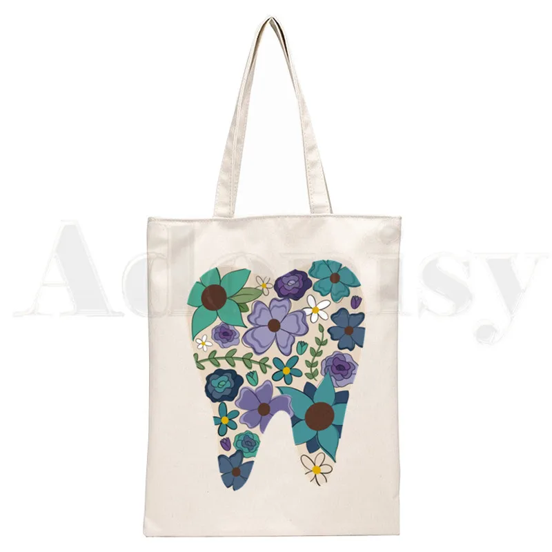 Tooth and Dentist Graphic Aesthetic Funny Handbags Shoulder Bags Casual Shopping Girls Handbag Women Canvas Bag: Khaki