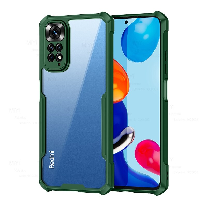 Voor Redmi Note 11 Case Transparant Acryl Tpu Shockproof Bumper Coque Xiaomi Redmy Note11 Note 11 S 11 S 4G Armor Beschermen Fundas: For Redmi Note11 4G / green