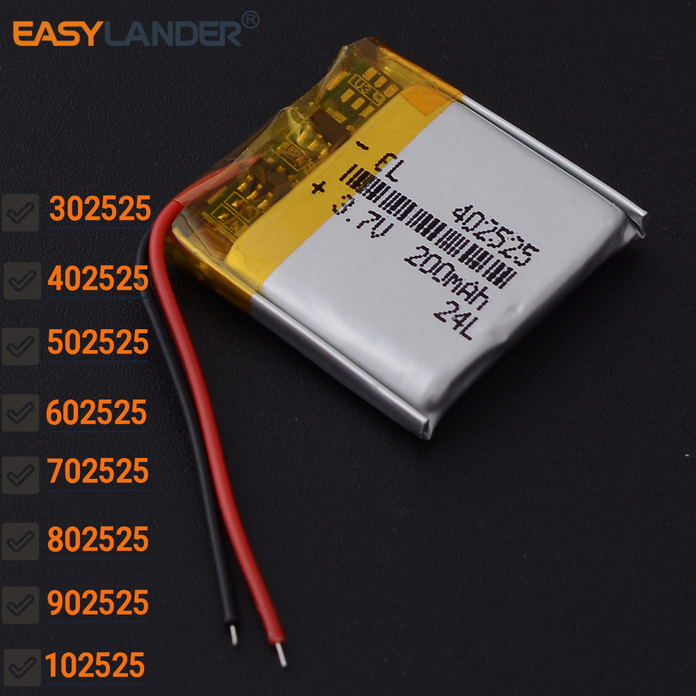 Batteria ricaricabile ai polimeri di litio Li-ione da 3,7 V 200 mAh 402525 302525 502525 602525 702525 802525 902525 102525