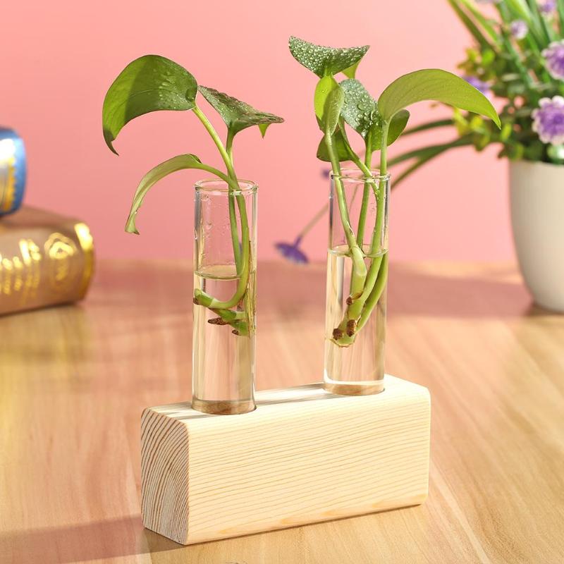 Maceta de vidrio jarrón de terrario planta hidropónica bonsái marco de madera decoración de la Oficina del hogar