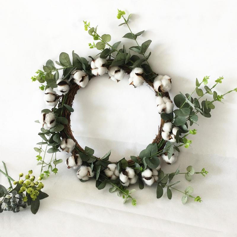 TOPATY 26 cm Simulatie Droge Katoenen Krans Deur Ring Kerst Decoratie Garland voor Thuis Deur Party Decoratie
