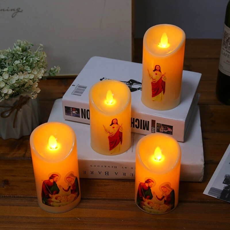 Jesus Christus Kerzen Lampe LED Teelicht Romantische Säule Licht Kreative Flammenlose Elektronische Kerze Batterie Betrieben QX2E