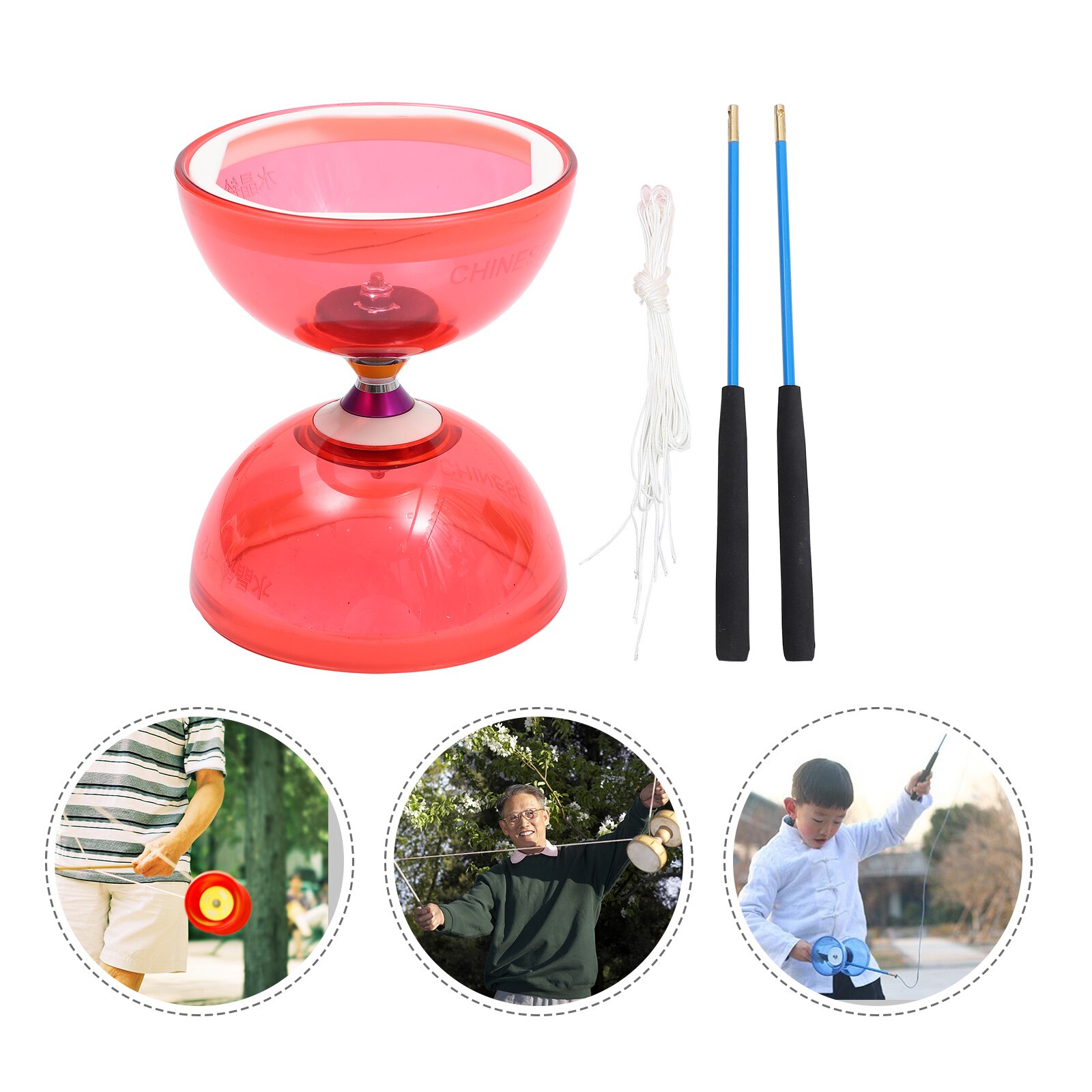 1 Set Chinese Yo-yo Juggling Crystal Diabolo Plaything with Diablo Sticks and String: Red