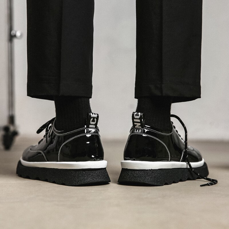 Männer lässig Patent Leder Schuhe Koreanische Harajuku Streetwear Dicken Plattform Schuhe Mann Leder erhöhen Schuh Männlichen
