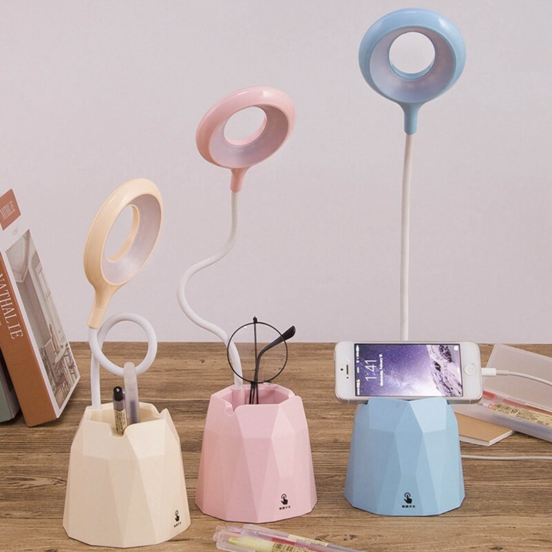 Tafellamp Leds Usb Touch Night Light Traploos Dimmen Bureaulamp Oogbescherming Leren Multifunctionele Beugel Pen Houder