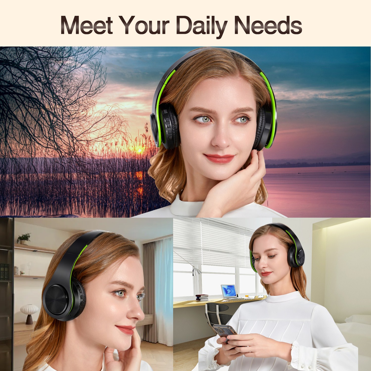 Girl Boy earphones Wireless Stereo Bluetooth Headphones Built-in Mic Soft Earmuffs Sports Headset BASS for ios and Android