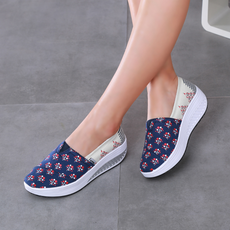 Minika Women Canvas Shoes Breathable Swing Shoes Woman Multicolor Walking Wedges Toning shape ups Lose Weight Slimming Shoes