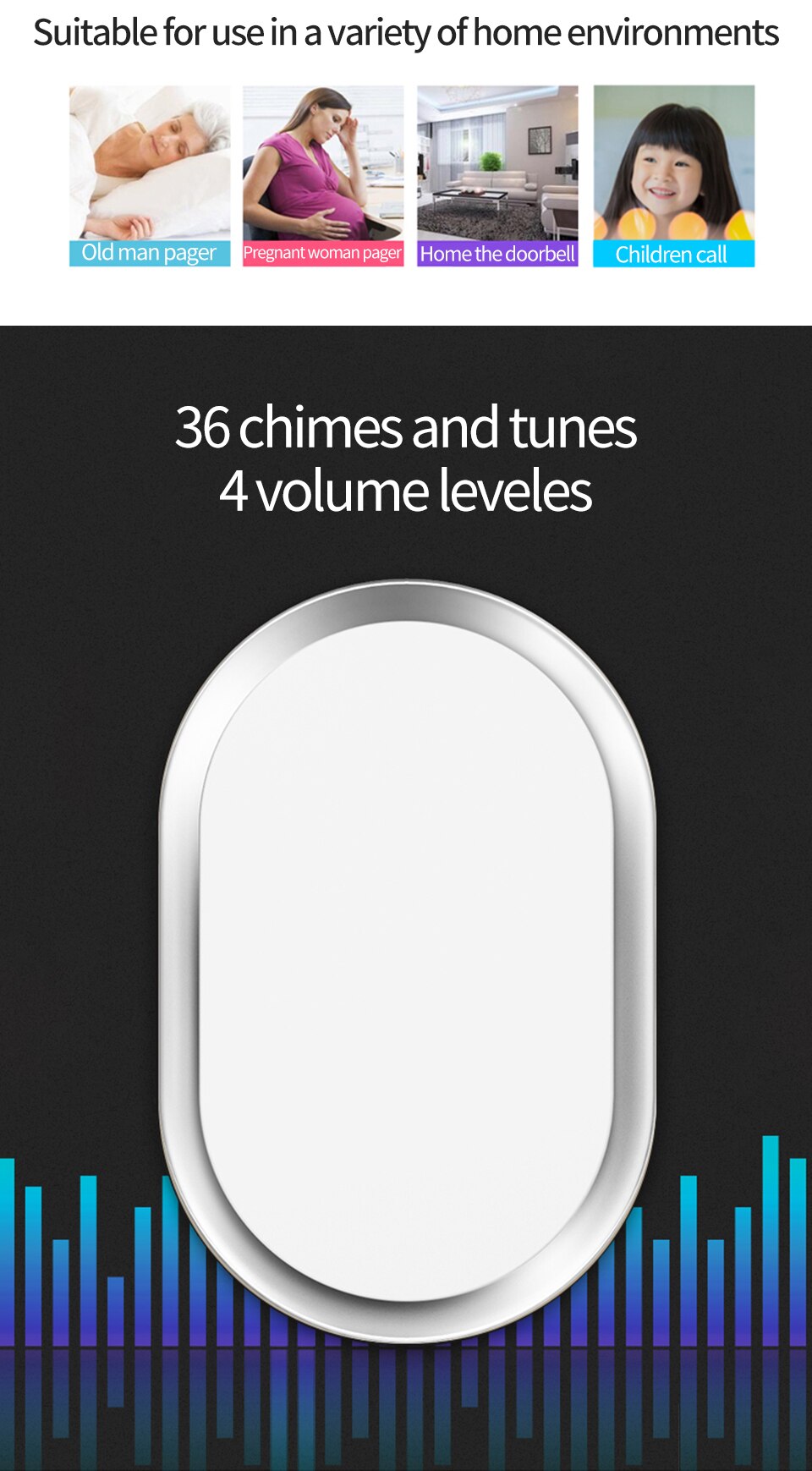 Cacazi Smart Draadloze Deurbel Waterdicht 3 Knop 1 Receivertouch Knop 300M Range Home Security Deur Call Bell 36 Ring