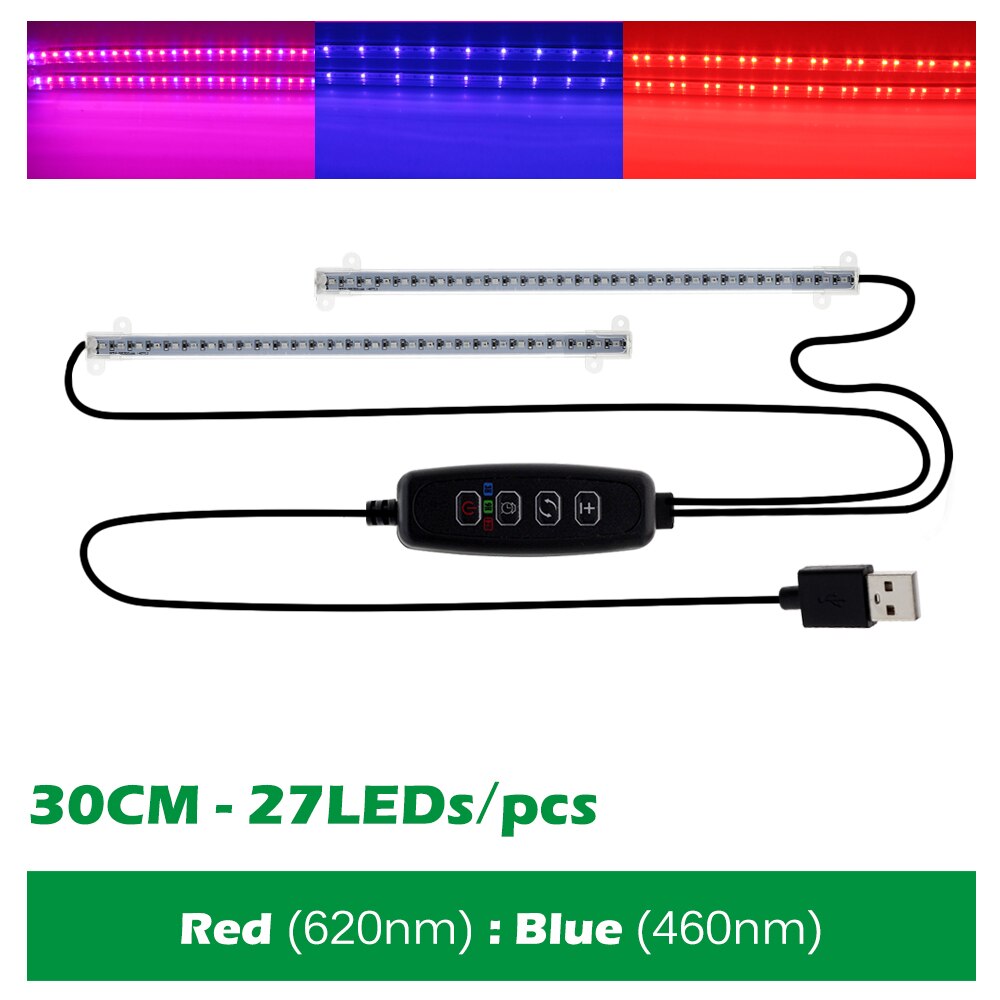 Dimmable LED Grow Light Full Spectrum USB Indoor Plant Growth Lights Strip with Controller LED Bars for Greenhouse Veg Seedlings: RB-30cm No Adapter
