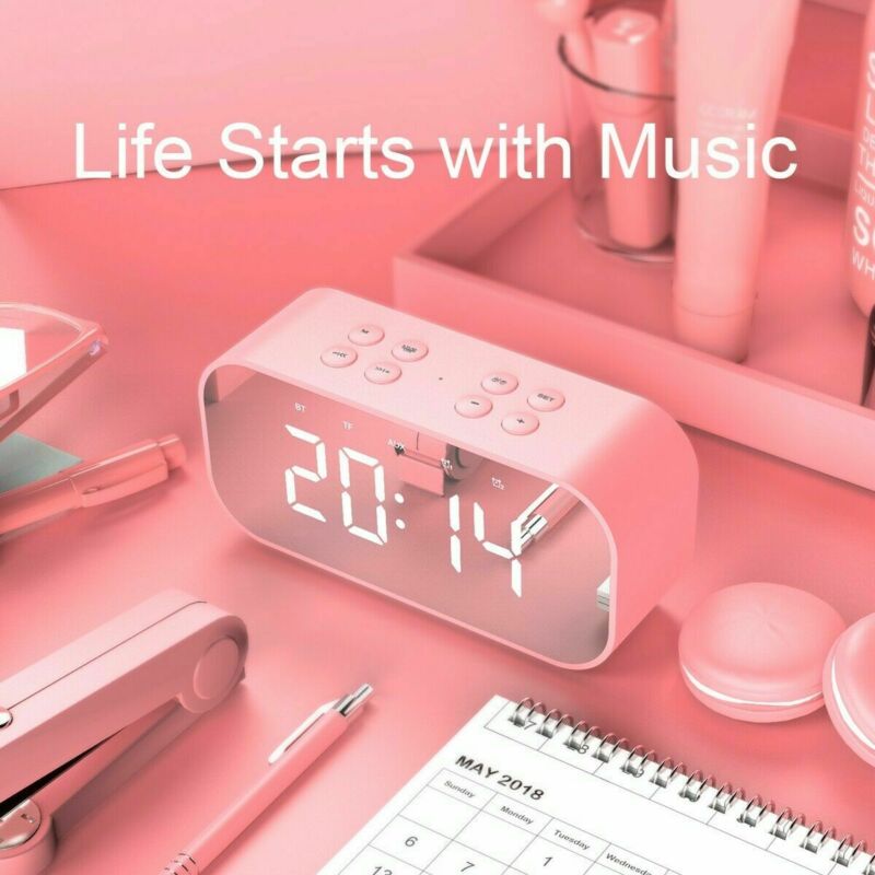 Laute Bluetooth-Lautsprecher Kabellose Stereo-Extra-Bass-Lautsprecher Wecker Radio MP3 Player Mirror LED Digital Alarm Clock