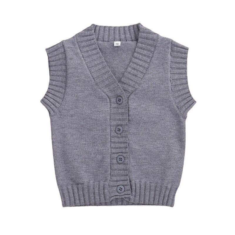 Solid Color Baby Boys Girls Vest Sleeveless V-neck Outerwear Autumn Kids Clothes Single row buttons Toddlers clothes: Gray / 80