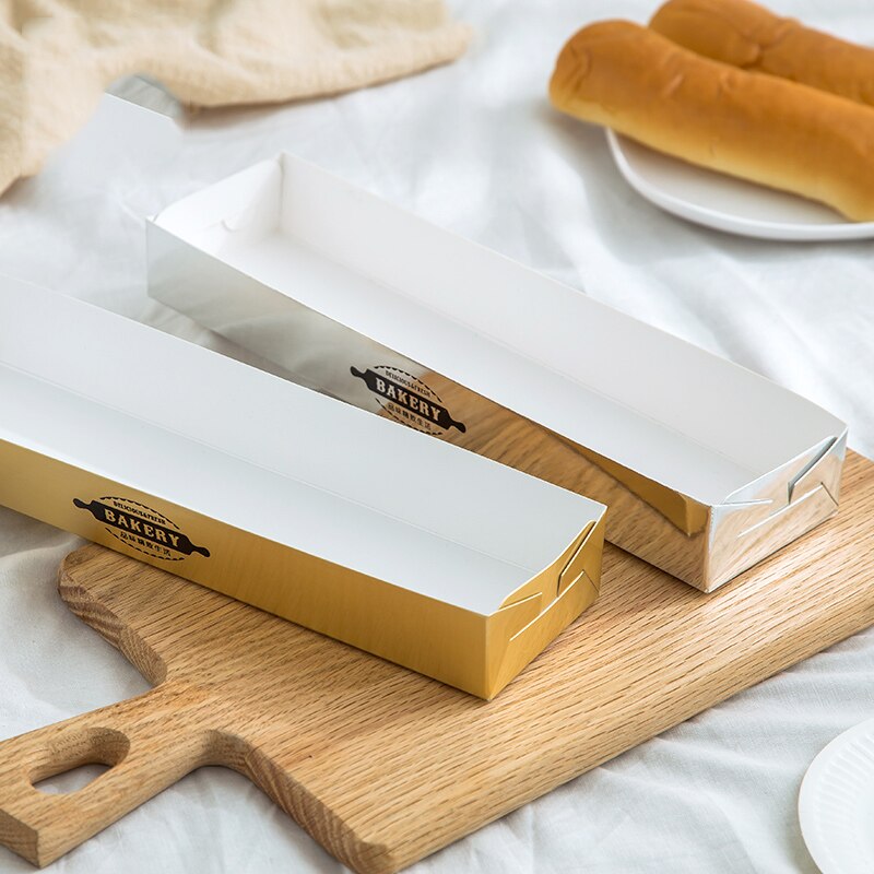 100pcs 27x7x3.5cm Bread tray + bread bag Cake roll Packing box Rectangular pastry box Baking supplies cake bag
