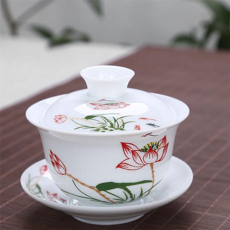 200ML Chinese Traditions Gai Wan Tea Set Bone China Tea Sets Dehua Gaiwan Tea Porcelain Pot Set Travel Beautiful And Easy Kettle