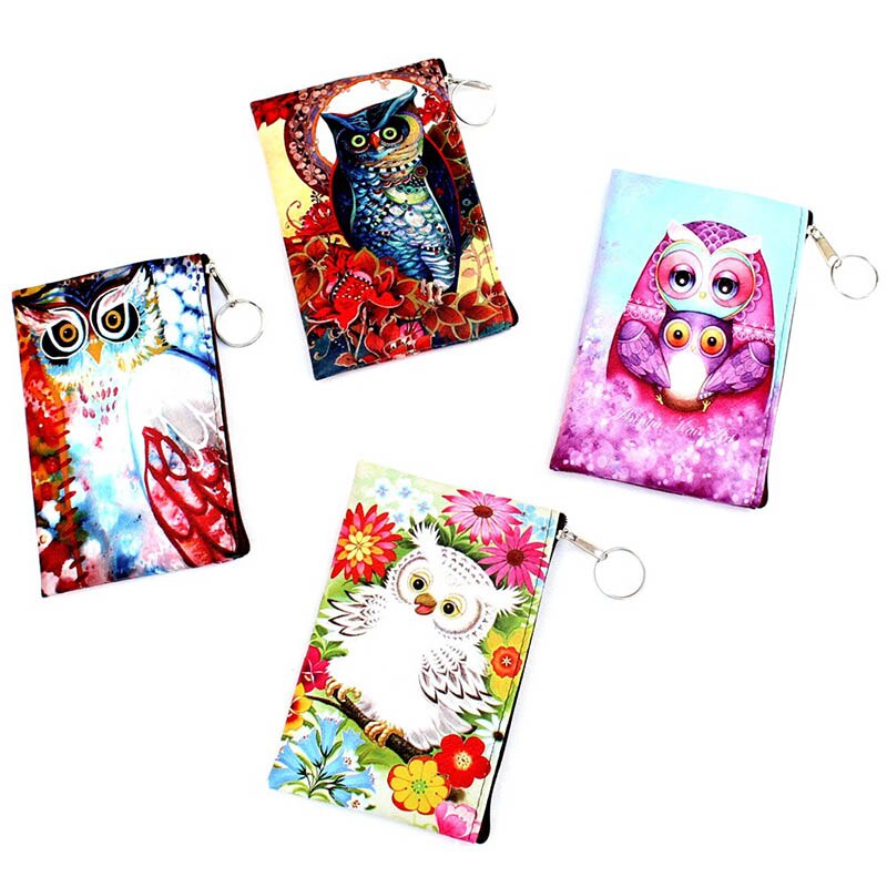 Women Coin Purse PU Leather Clutch Bag Cartoon Animals Elephant Owl Giraffes Deer Graffiti Lady Girl Wallet UND