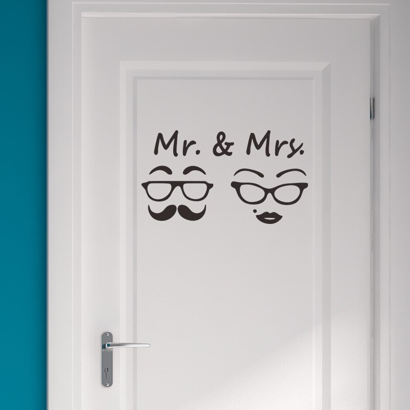 MR &amp; MRS Retro bril muursticker Wc teken achtergrond home decoratie behang Verwijderbare deur stickers Muurschildering Decals