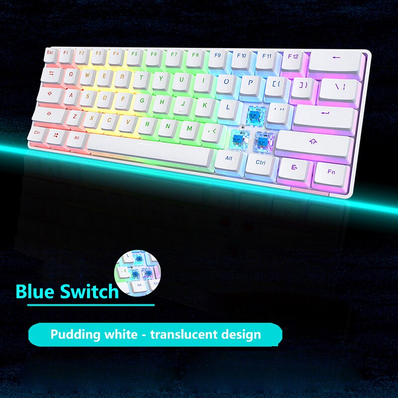 Ajazz STK61 Mechanical Keyboard Wireless Bluetooth 61 Keys Dual Mode Mix Backlit Mini Portable Gaming Keyboard for PC Desktop: Pudding White Blue