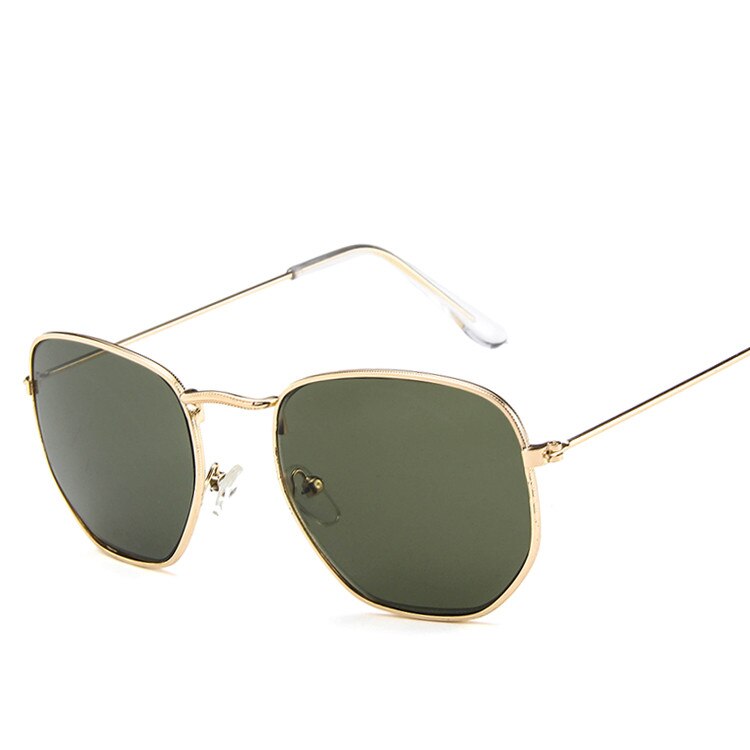 Polygonale kvinner solbriller menn briller dame luksus retro metall solbriller årgang speil  uv400 oculos de sol: Grønn