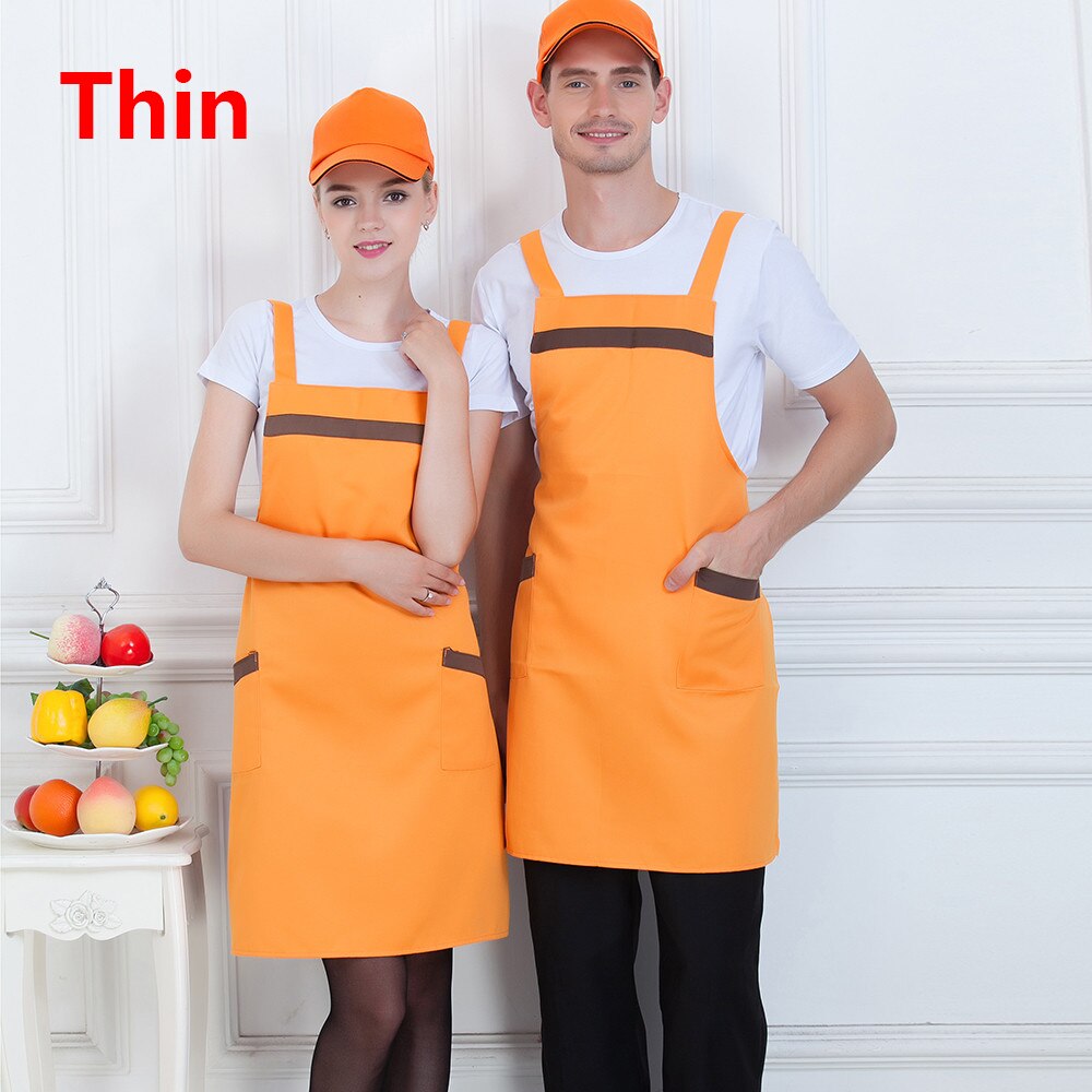 Spliced Kleur Chef Schort met Pocket Dikke Dunne Werkkleding Schorten voor Vrouwen Mannen Food Service Keuken Koffie Bakkerij Ober uniform: Thin3