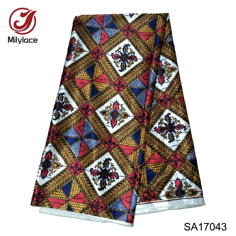 Latest Digital print Satin material African wax fabric multi color style nigerian satin fabric for garment SA17042