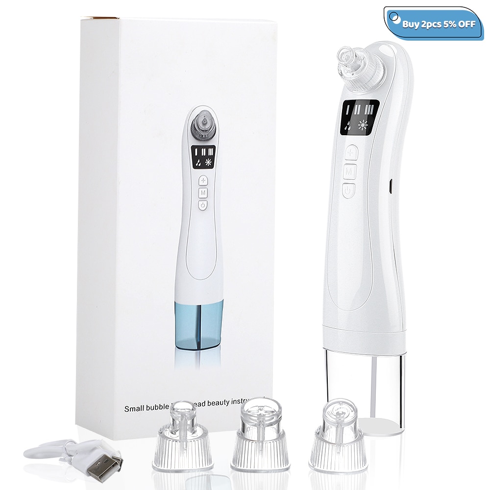 Electric Blackhead Remover Small Bubble Heated Facial Pores Clean USB Rechargeable Pore Vacuum Cleaner Pore Acne Pimple Remover