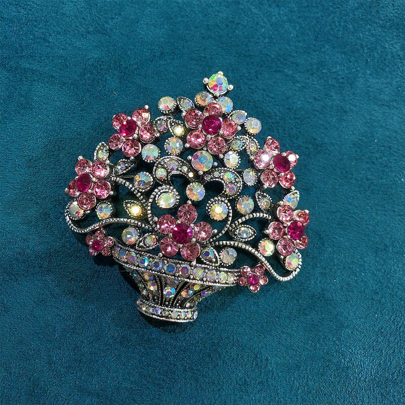 Morkopela Art Retro Bloemenmand Olieverf Broches Pins Voor Vrouwen Vintage Bergkristallen Plant Broche Sieraden Trendy Stijl: B