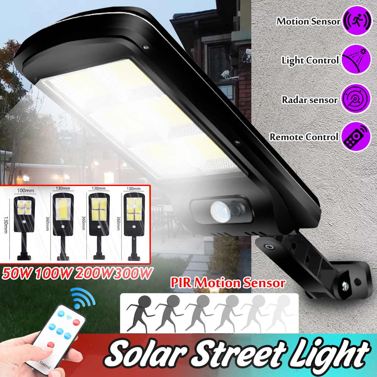 50/100/200/300w solar cob sensor væglampe infrarød bevægelsessensor led gadelys udendørs belysning havelampe led lys