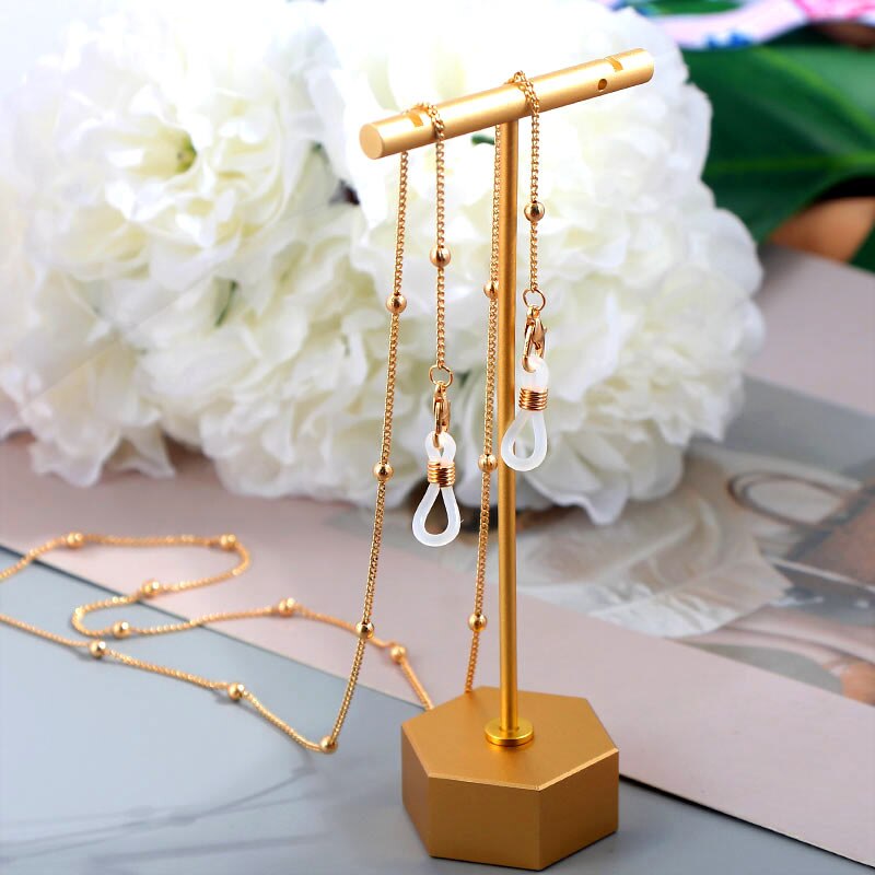 Collar de 70cm para mascarilla facial para mujer, cadena de Metal de Color dorado para gafas, cadenas en el cuello, soporte antideslizante, cuerda, accesorios de joyería: 017940GD