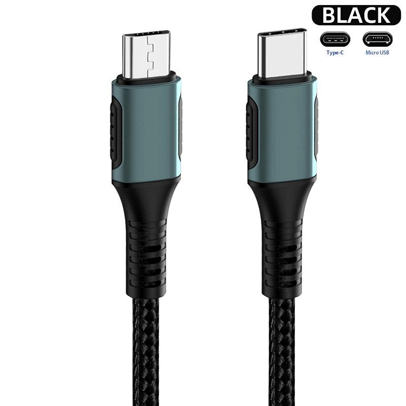 USB-C To Micro USB Cable OTG Charge Cable For Samsung xiaomi Huawei Micro USB to Type C Cable For Macbook PD Fast Charge Cord: black