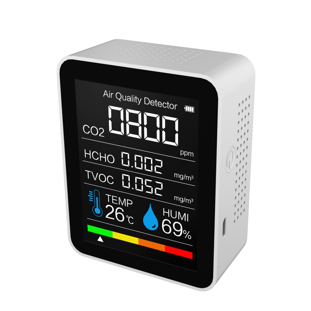 Mini CO2 Meter Digital Temperature Humidity Sensor Tester Air Monitor Carbon Dioxide TVOC Formaldehyde HCHO Detector: White
