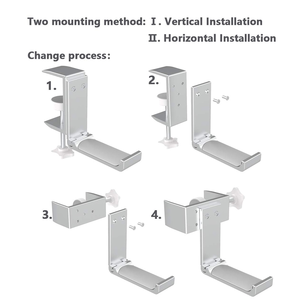 Universal headset bøjle hovedtelefon krog holder mount stand aluminiumslegering med klemme understøtter vandret lodret installation