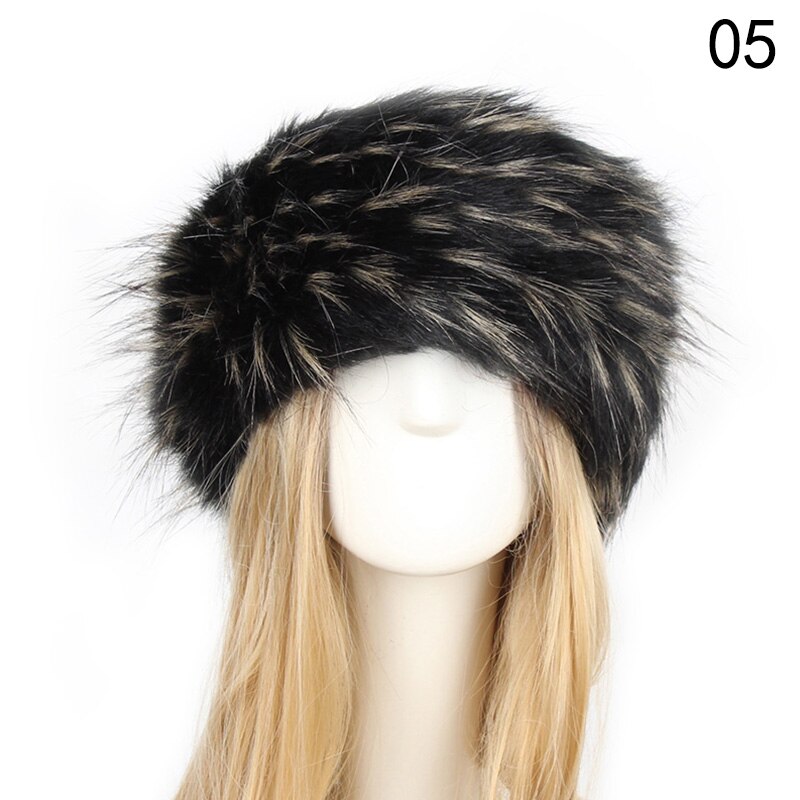 Winter Dikke Harige Haarband Fluffy Faux Fur Vrouwen Meisje Bont Hoofdband Hoed Winter Outdoor Earwarmer Ski Hoeden Sneeuw Cap: 05