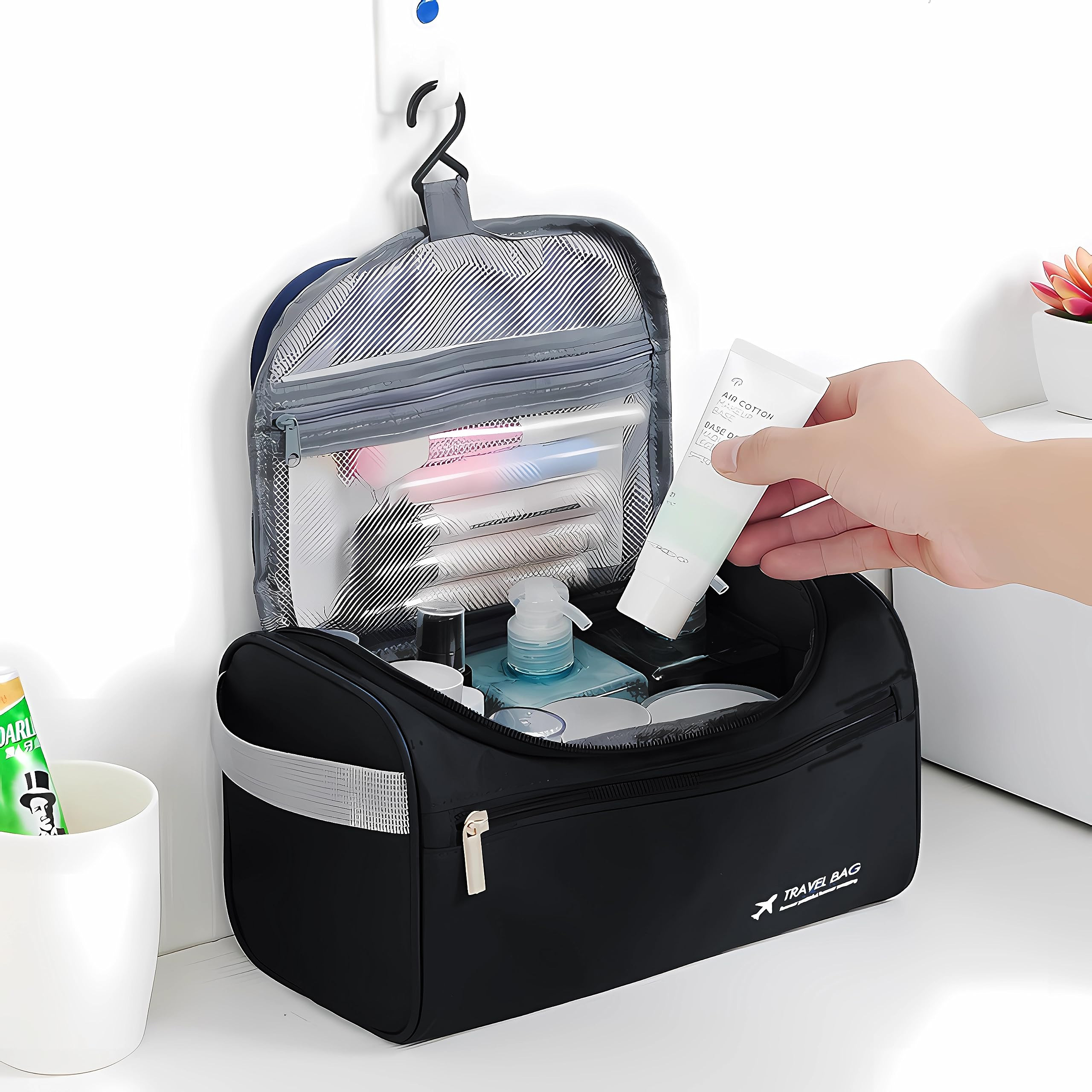Hanging Travel Toiletry Bag Organizer & Bathroom Hygiene Dopp Kit with Hook for Traveling Accessories Toiletries Bathroom Shavin
