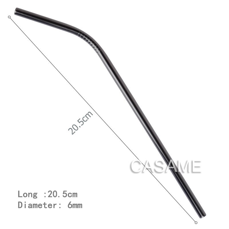 Pailles réutilisables en acier inoxydable, 6 pièces, pailles en métal doré de alimentaire, ensemble de brosses pour fête juteuse,: Black Bent Straws