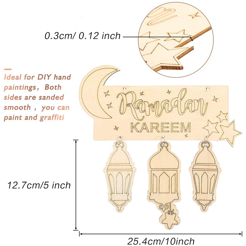 2 Stukken Islam Ramadan Houten Opknoping Plaque Aanmelden Lantaarn Hanger Ornament Muur Diy Home Decoratie Voor Eid Ramadan