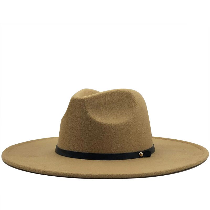 Wool Fedora Hat Hawkins Felt Cap Wide Brim Ladies Trilby Chapeu Feminino Hat Women Men Jazz Church Godfather Sombrero Caps: Light Khaki