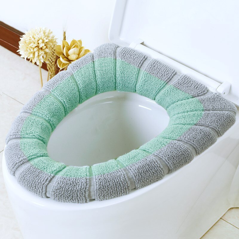 Thickened toilet seat cushion soft and soft acrylic washable cushion household decorative toilet cushion cushion seat cover toil: Gray green