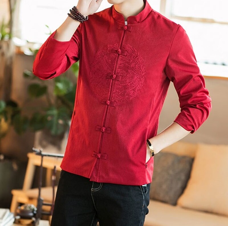 Traditional Chinese Clothing Male Cheongsam Shirt Kung Fu Shanghai Tang Clothes Loose Linen Hanfu Oriental Clothes Men TA1853: 2 / XXL