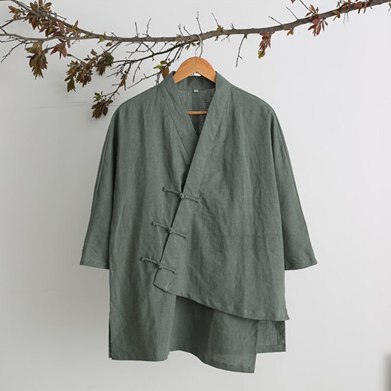 Camisa de estilo tradicional chino para hombre, ropa suelta de lino, informal, étnico, Hanfu, Túnica, Té Zen, Kung Fu, blusa Retro antigua